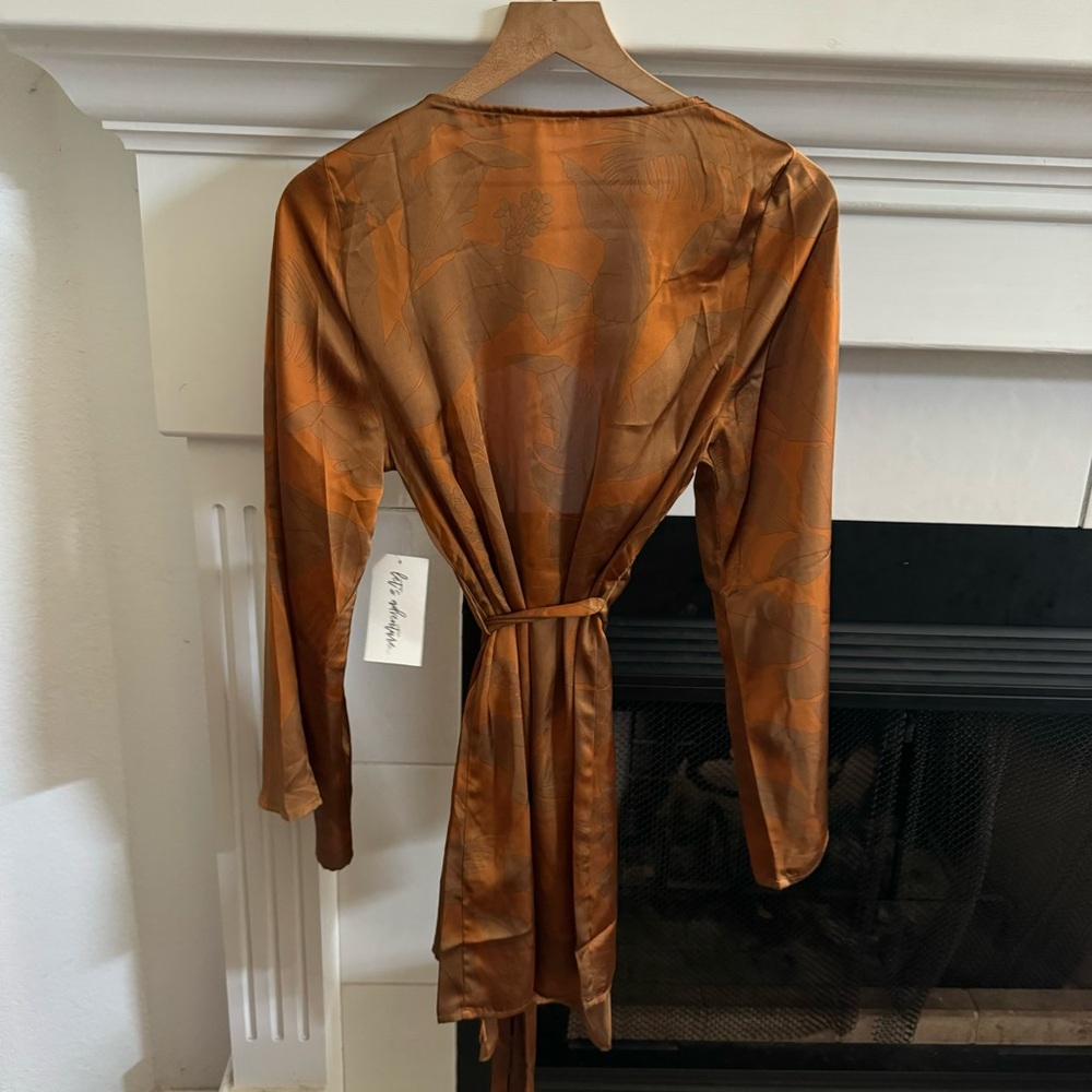 12th Tribe Burnt Orange Satin Mini Dress with Subtle Print - Picture 8 of 9